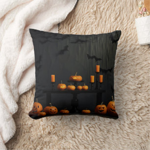 Almofada Abóbora Decorativa Vintage Halloween Morcegos Assu
