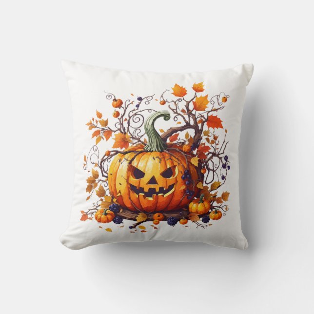 Almofada abóbora engraçada de outono do Halloween (Frente)