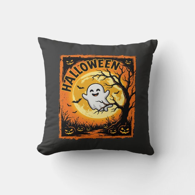 Almofada Abóbora Fantasma de Halloween Árvore Assombrada (Frente)