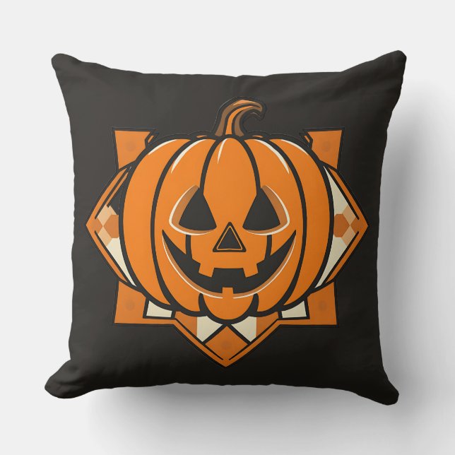 Almofada Abóbora Geométrica de Halloween (Frente)
