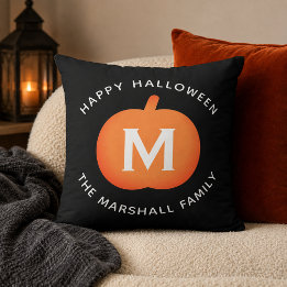 Almofada Abóbora Laranja e Preta Monograma Halloween