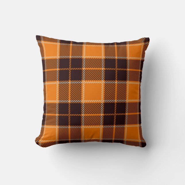 Almofada Abóbora Laranja Preto Plaid Búfalo Halloween Decor (Frente)