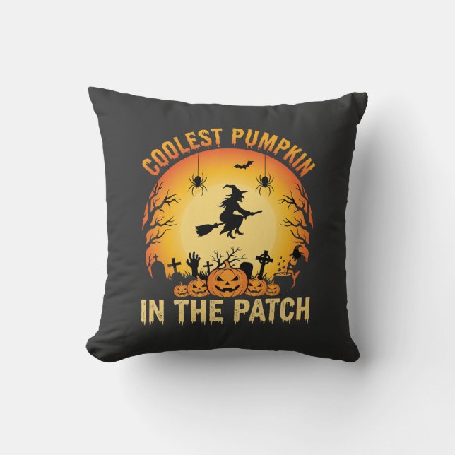 Almofada Abóbora Mais Legal do Patch de Halloween Design de (Frente)