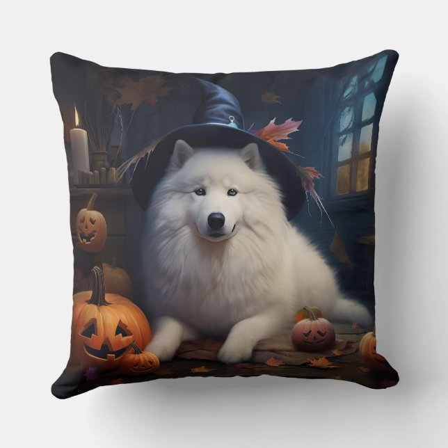 Almofada Abóboras Samoyed Halloween Assustador (Verso)