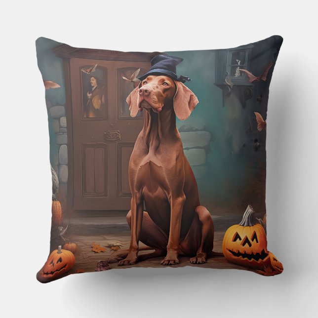 Almofada Abóboras Vizsla de Halloween Assustadoras (Verso)