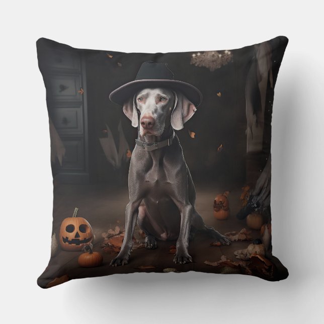 Almofada Abóboras Weimaraner Halloween Assustador (Verso)