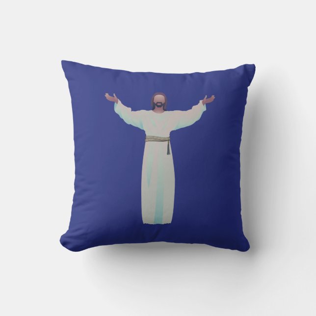 Almofada Abraçar Jesus - travesseiro decorativo em azul esc (Frente)