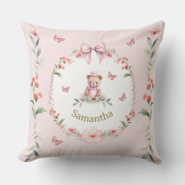 Almofada Abraços Florais Rosa Personalizados e Urso de Pelú
