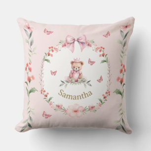 Almofada Abraços Florais Rosa Personalizados e Urso de Pelú