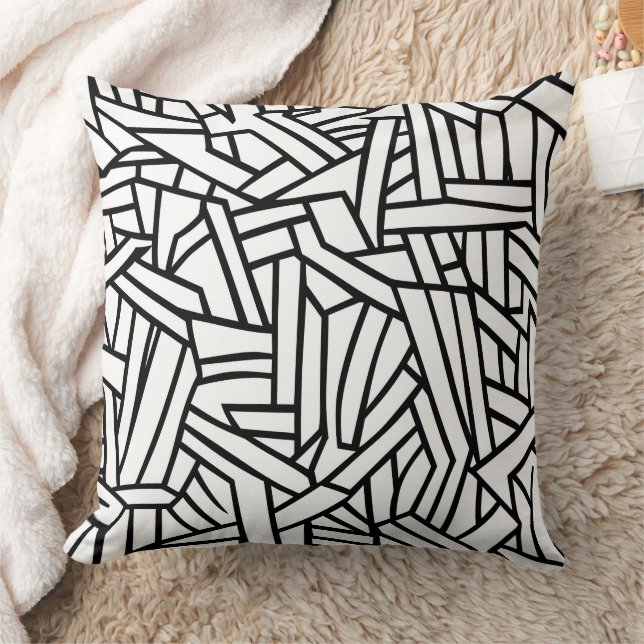 Almofada Abstract Black and White Geometric Line Pattern (Cobertor)