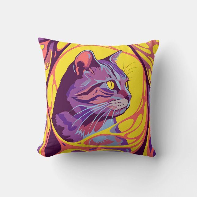 Almofada Abstract Cat: Pop Art Psychedelic Swirl (Frente)