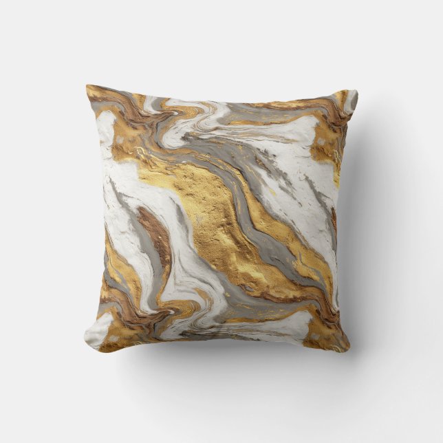 Almofada Abstract Gray Marble Texture with Flowing Gold (Frente)