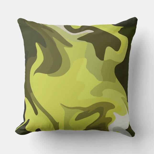 Almofada Abstract Green Fluid Art with Dark Accents (Frente)