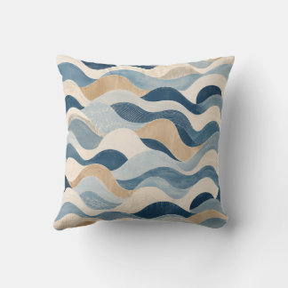 Almofada Abstract Modern Ocean Wave Pattern Coastal Blue Be