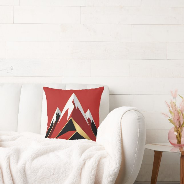 Almofada Abstract Mountain Range Red Black Gold (Sofá)