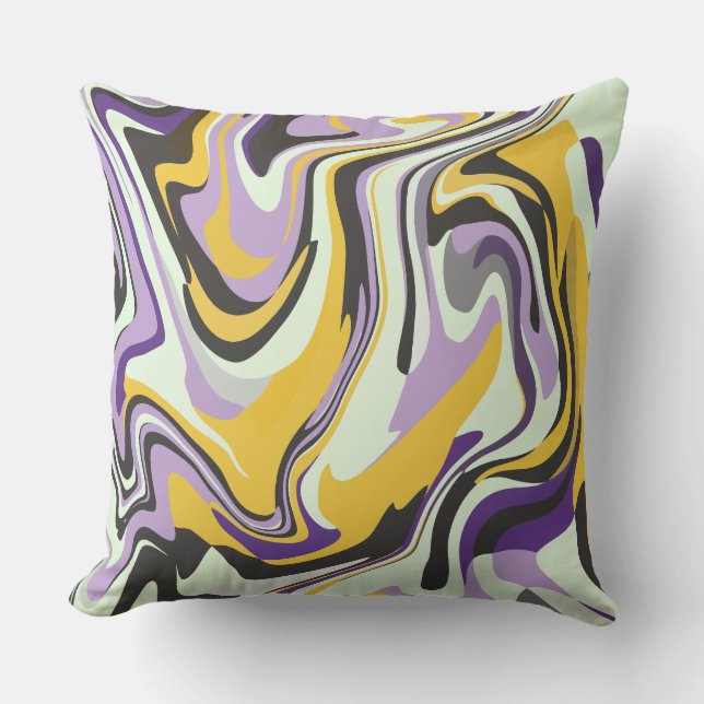 Almofada Abstract Pastel Swirl with Yellow and Purple (Frente)