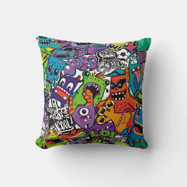 Almofada Abstract seamless comics monsters. Cartoon mutant  (Frente)