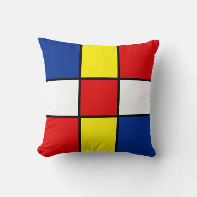 Almofada Abstrata ao Estilo Mondrian com Quadrados (Frente)