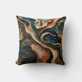 Almofada Abstrata Terrosa Azul Teal e Bronze Doura
