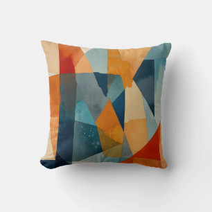 Almofada Abstrato Ângulos de Azul e Laranja