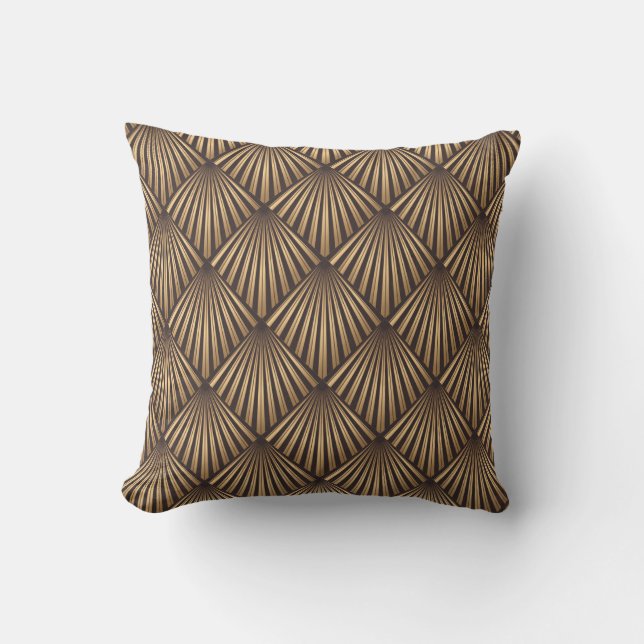 Almofada Abstrato Art Deco: Elegância Dourada. (Frente)