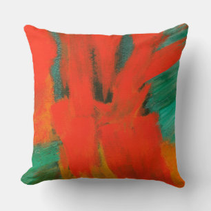 Almofada Abstrato Art Pintura Vermelho Laranja Dourado Verd