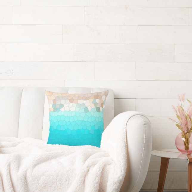 Almofada Abstrato Art Turquoise Beige Coral Rosa (Sofá)