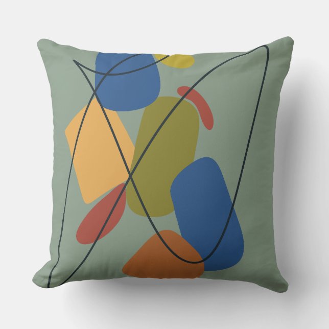 Almofada Abstrato Azul Verde Moderno do Século Médio (Frente)