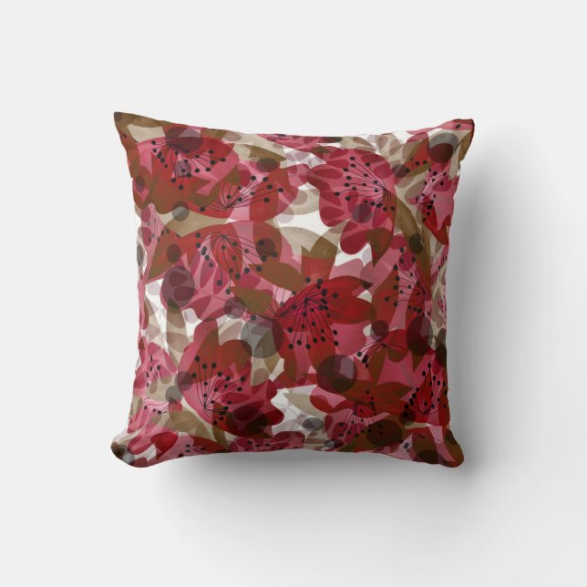 Almofada Abstrato belas flores vermelhas,, design floral (Frente)