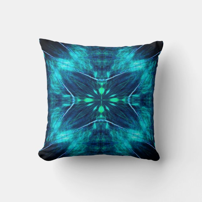 Almofada Abstrato Bloom Aqua e Blue Fractal Design (Frente)