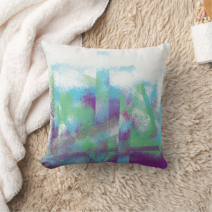 Almofada Abstrato Blue City no amanhecer, verde roxo