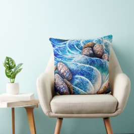 Almofada Abstrato Blue Ocean Wave Marble Agle Art Dourado