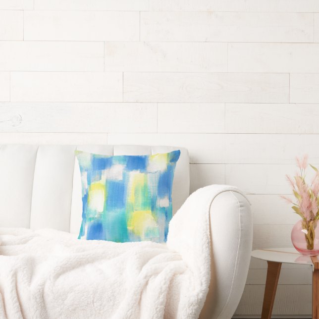 Almofada Abstrato Branco Amarelo Azul Turquesa (Sofá)