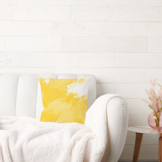 Almofada Abstrato Branco Amarelo Brushstrokes Modernos (Sofá)