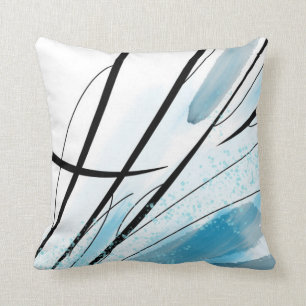 Almofada Abstrato Branco - Linha Preta com Traço Azul