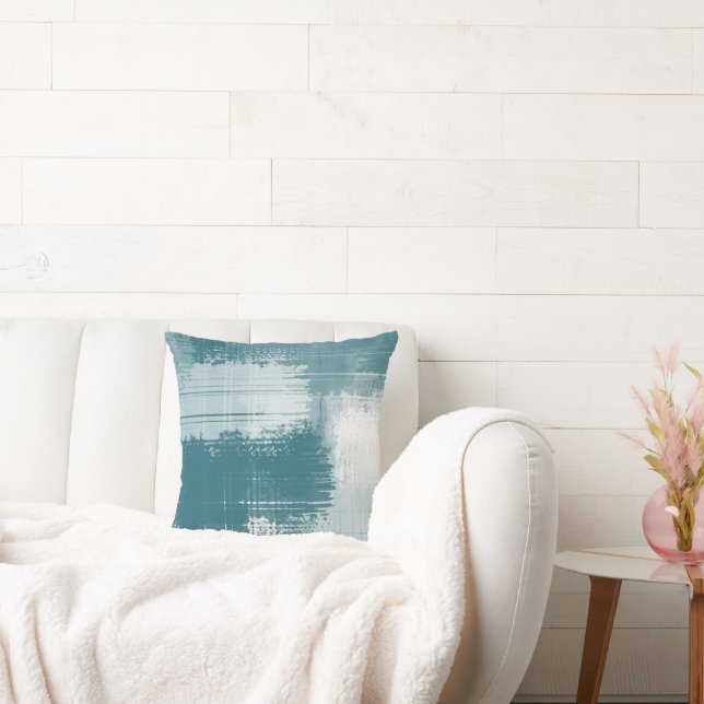 Almofada Abstrato Branco Teal Brushstrokes (Sofá)