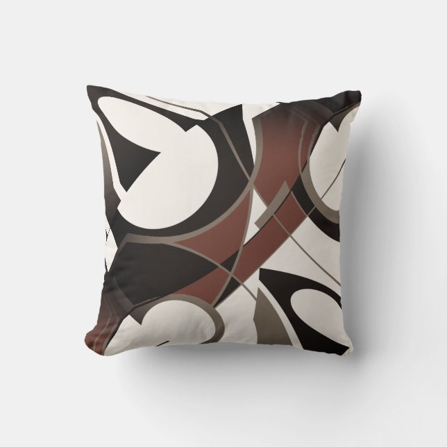 Almofada Abstrato brilhante preto bronzeado branco girando (Frente)