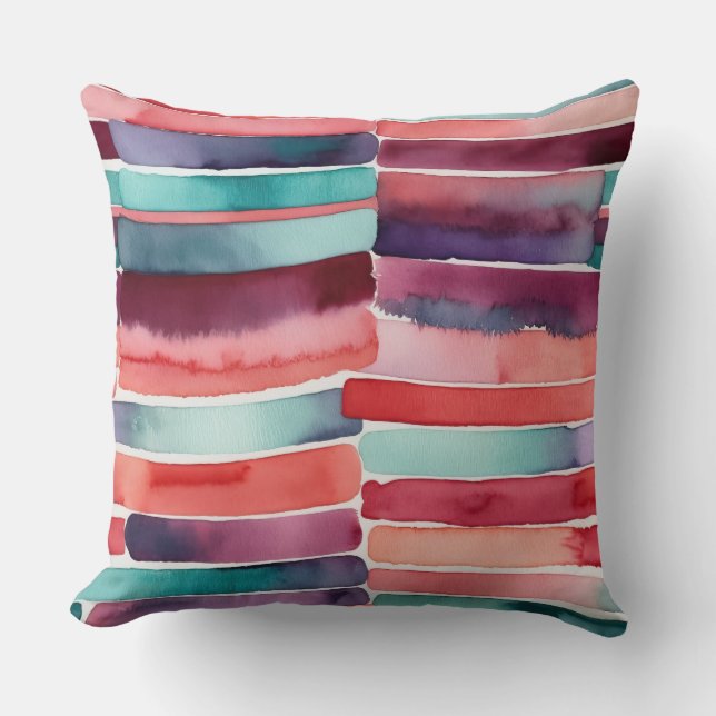 Almofada abstrato burgundy de pêssego azul-teal (Frente)