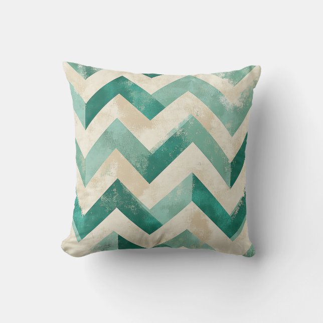 Almofada Abstrato Chevron Aquarela Verde Esmeralda (Frente)
