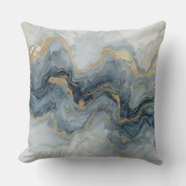 Almofada Abstrato Contemporâneo Cinza Azul Fumê Dourado Bra