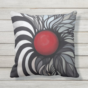 Almofada Abstrato, contemporâneo, círculo vermelho, preto