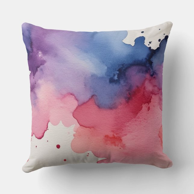 Almofada Abstrato cor-de-água rosa e azul (Verso)