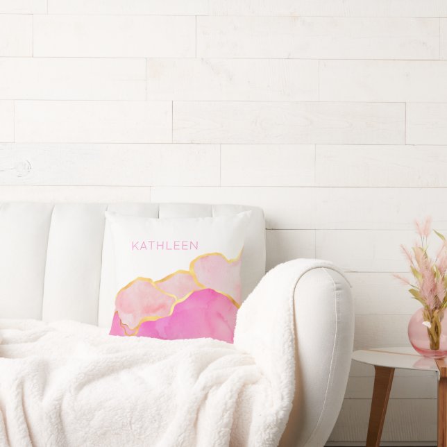 Almofada Abstrato cor-de-rosa Dourada, nome personalizado,  (Sofá)