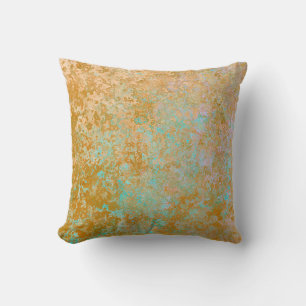 Almofada Abstrato de Álcool Patina Azul Dourada e Turquesa