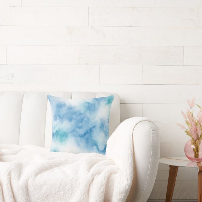 Almofada Abstrato de Aquarela azul (Sofá)