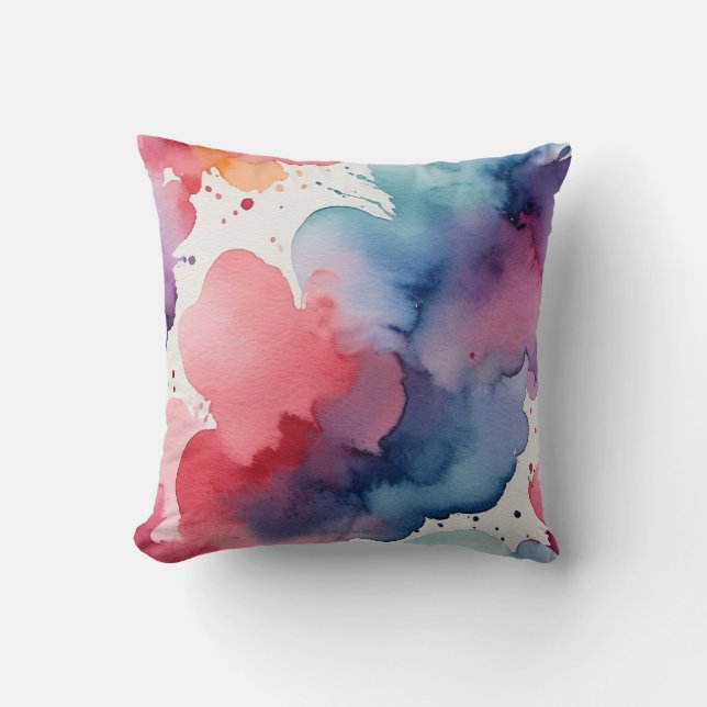 Almofada Abstrato de Aquarela Colorida (Frente)