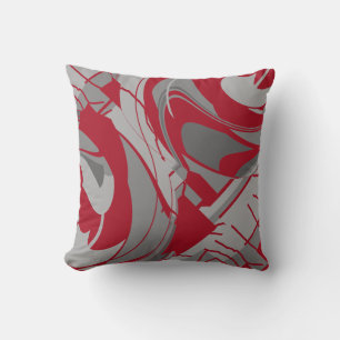 Almofada Abstrato De Arte Floral De Cinza Vermelho Escuro