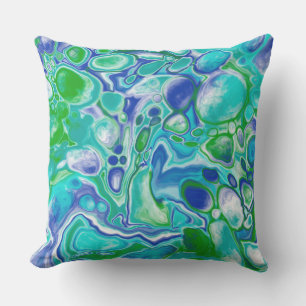 Almofada Abstrato de Arte Fluida Marble Azul e Verde