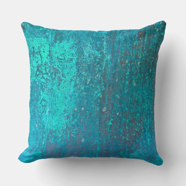 Almofada abstrato de arte moderna do cobre verdigris teal (Frente)
