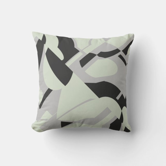 Almofada Abstrato de Arte Negra Cinza Verde Palest (Frente)